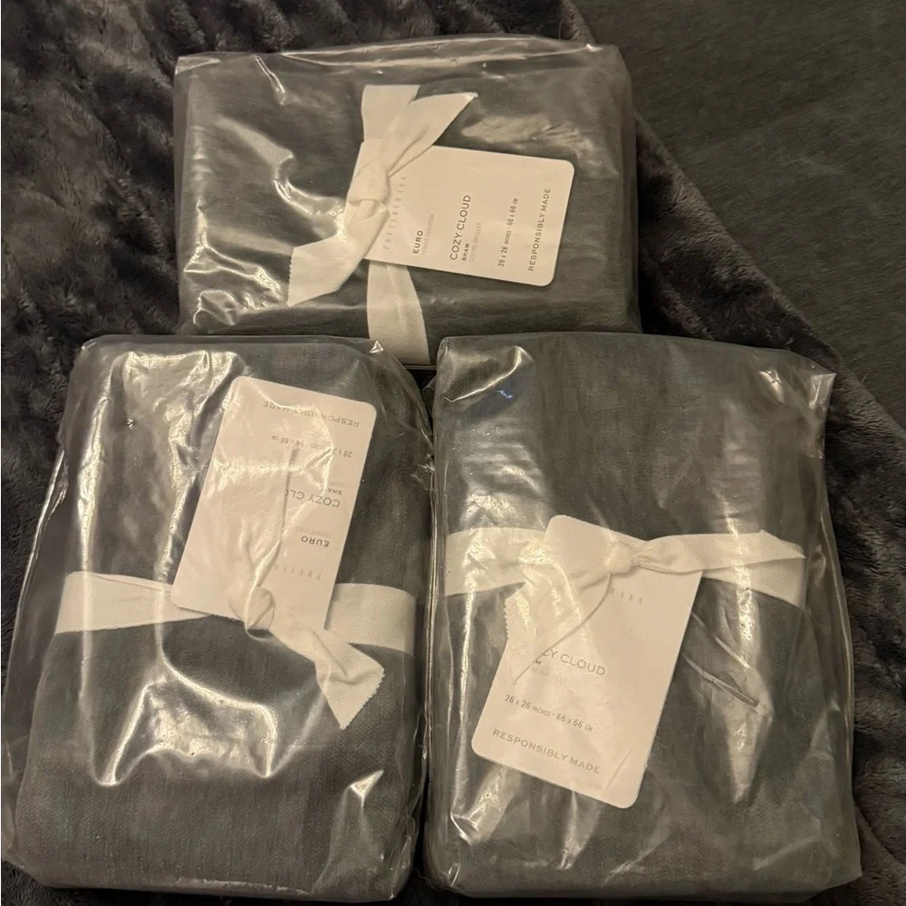 NWT 3 Pottery Barn EURO Steel Blue Cozy Cloud Shams 26x26 - Picture 3 of 4